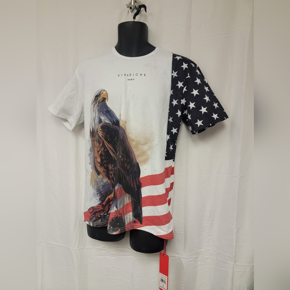 VIE+RICHE- Men's American Flag Eagle T-Shirt/ Color White/ NWT, see images